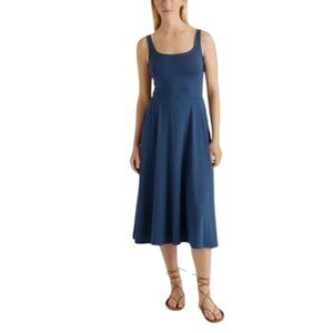 Quince Jersey Fit & Flare Dress Womens Size L Minimalist Capsule Pockets Navy